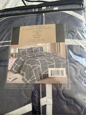 Lexington King Coverlet Set in Gray Grid - 3 Piece